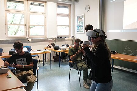 Students testing an VR headset.